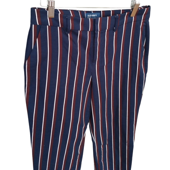 Old Navy Stripes (Navy/White/Burgundy) Relaxed Mid-Rise Women's Pants - Picture 6 of 15